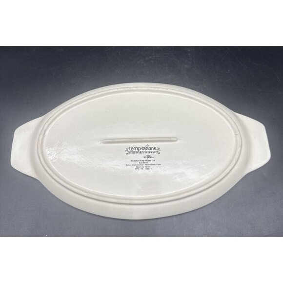 Temptations Tara Cardinal Ceramic Oval Serving Platter 13” Green Holly Christmas - Picture 3 of 6